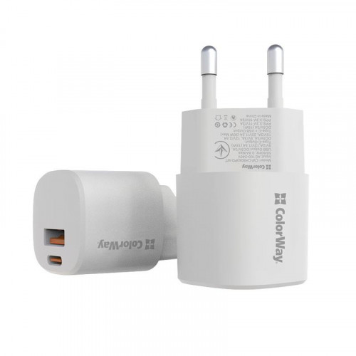 Мережевий зарядний пристрій ColorWay GaN PD Port USB PPS (Type-C PD + USB QC3.0) (33W) White (CW-CHS043PD-WT)