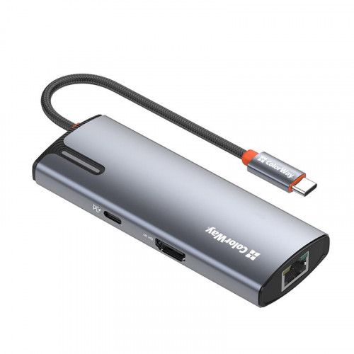 Док-станція СolorWay USB-C 6-в-1 Type C PD 100W/USB3.0х3/HDMI 4К/RJ45 (CW-HUB02)