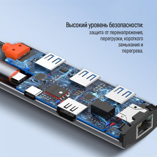 Док-станція СolorWay USB-C 6-в-1 Type C PD 100W/USB3.0х3/HDMI 4К/RJ45 (CW-HUB02)