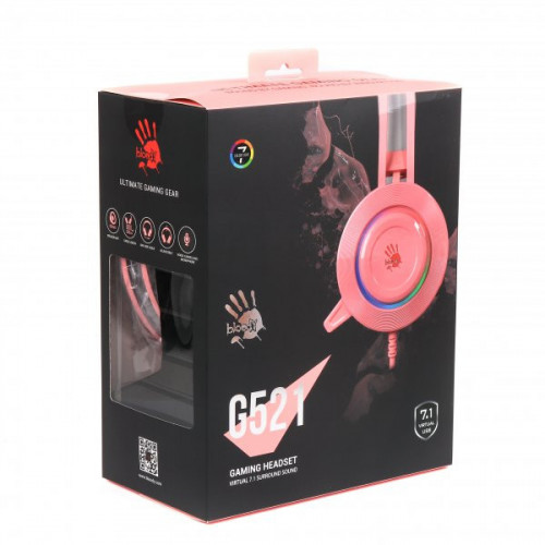 Гарнітура ігрова Bloody G521 з підсвічуванням, рожевий колір, USB