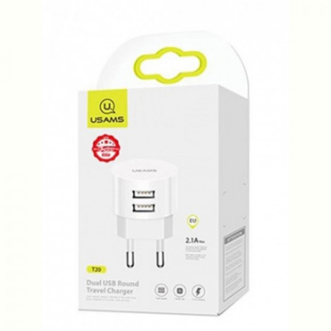 Мережевий зарядний пристрій Usams T20 (2USB, 2.1А) White (CC80TC01)