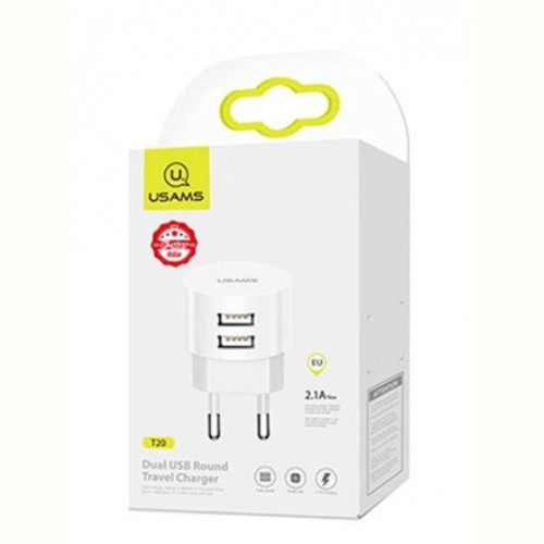 Мережевий зарядний пристрій Usams T20 (2USB, 2.1А) White (CC80TC01)
