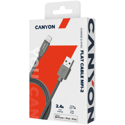 Кабель Canyon USB - Lightning (M/M) 0.96 м, Dark Grey (CNS-MFIC2DG)