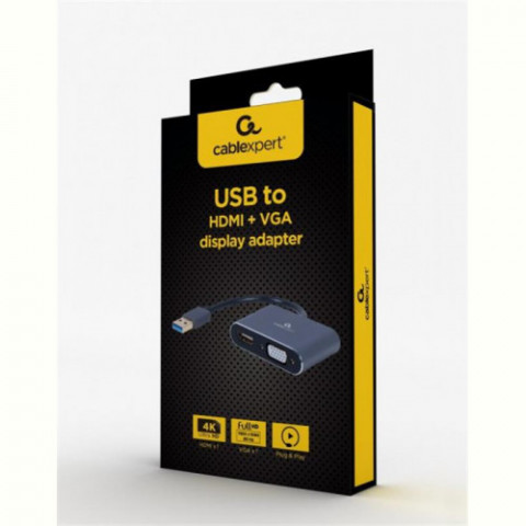 Адаптер Cablexpert HDMI+VGA - USB (F/M), 0.15 м, Black (A-USB3-HDMIVGA-01)