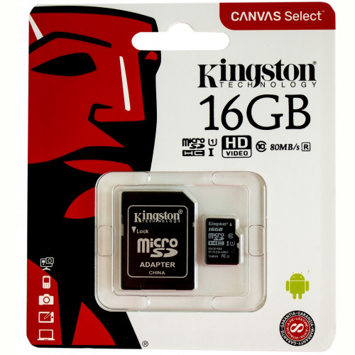 Карта пам`ятi MicroSDHC 16GB UHS-I Class 10 Kingston Canvas Select + SD-адаптер (SDCS/16GB)