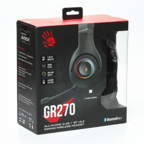 Гарнітура ігрова Bloody GR270 (Black) з RGB підсвічуванням, чорний колір, Bluetooth v5.2 + 2.4GHz + 3.5 Jack