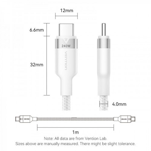 Кабель Vention USB Type-C - USB Type-C (M/M), 240W, 5A, 2 м, Gold (TRIJH)