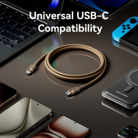 Кабель Vention USB Type-C - USB Type-C (M/M), 240W, 5A, 2 м, Gold (TRIJH)