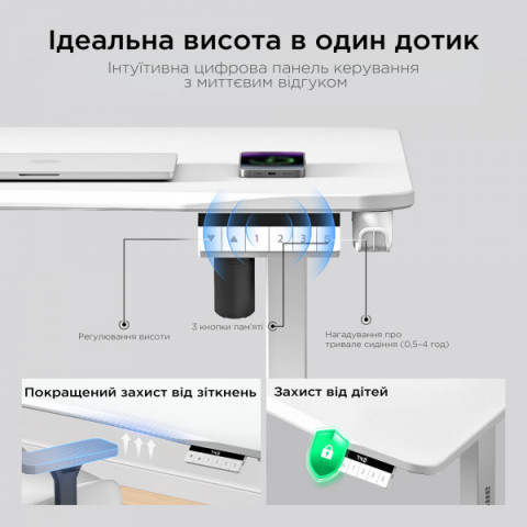Стіл з електрорегулюванням висоти Anda Seat Xtreme E 1400x750 White (AD-D-DD1-1400-06-W) Купити в Україні