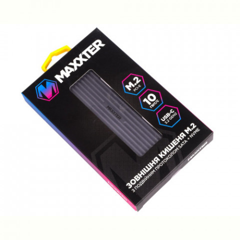 Зовнішня кишеня Maxxter M.2 NVMe PCIe, USB 3.2 Type-C, Metal, Black (EHDE-2280D-01)