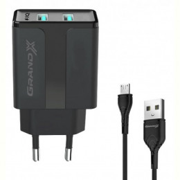 Мережевий зарядний пристрій Grand-X (2xUSB 2.4A) Black (CH-15UMB)