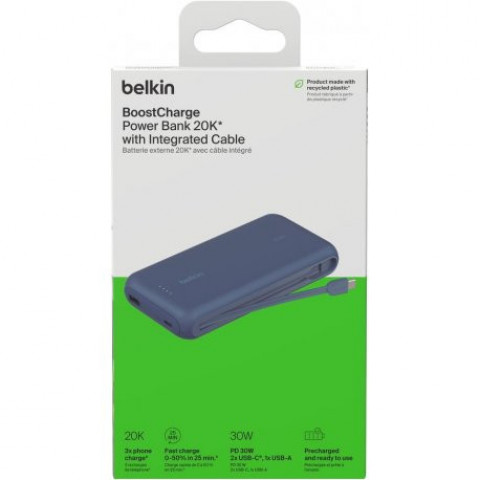 Зовнішній акумулятор Power Bank Belkin 20000mAh 30W USB-C Blue (BPB024HQBL)