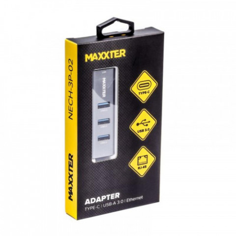 Концентратор USB Type-C Maxxter 4хUSB3.0, RJ-45 Grey (NECH-3P-02)
