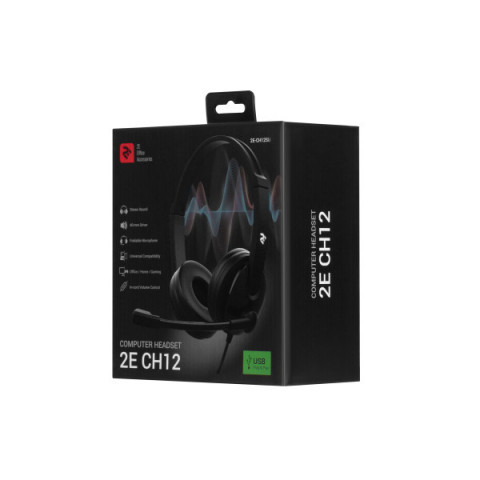 Гарнітура ПК стерео On-ear 2E CH12 mini-jack, omni-mic, 1.2м, чорний