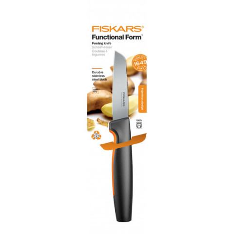 Кухонний ніж для овочів Fiskars Functional Form, прямий, 8см, нержавіюча сталь, пластик, чорний