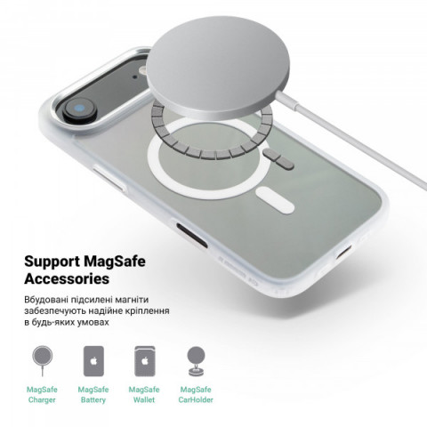 Чохол ArmorStandart Unit MagCase для Apple iPhone 17 Air Matte Clear Silver + Orange Button Set (ARM90583)
