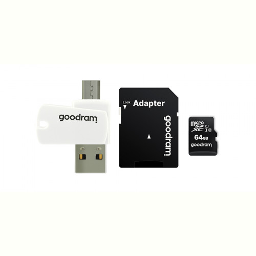 Карта пам`ятi MicroSDXC 64GB UHS-I Class 10 GOODRAM + SD-adapter + OTG Card reader (M1A4-0640R12)