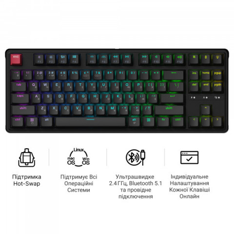 Клавіатура бездротова Keychron C3 Max Super Red Switch Black RGB (C3M-H1-UA) Купити в Україні
