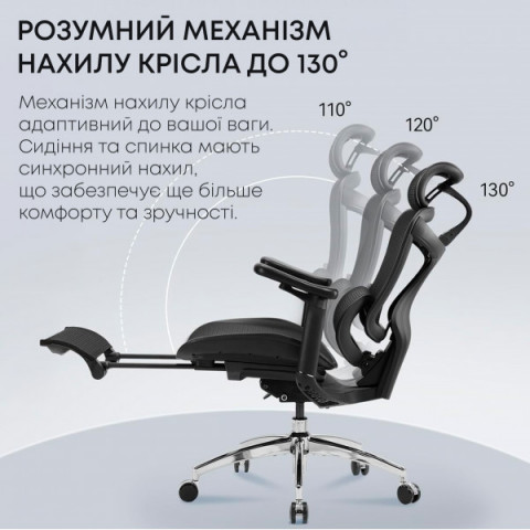 Крісло офісне з підставкою для ніг Sihoo DORO C300L Mesh Black with footrest (DORO-C300L-A3-101-JT) Купити в Україні