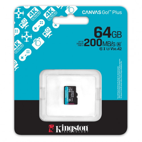 Карта пам`яті MicroSDXC 64GB UHS-I/U3 Class 10 Kingston Canvas Go! Plus R200/W200MB/s (SDCG4/64GBSP)
