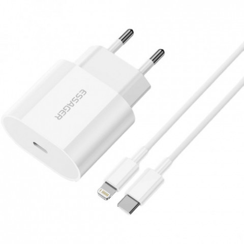 Мережевий зарядний пристрій Essager Vanjane 20W USB-C White (EFJB02-XBL02-T) + кабель Lightning