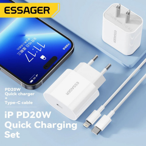 Мережевий зарядний пристрій Essager Vanjane 20W USB-C White (EFJB02-XBL02-T) + кабель Lightning