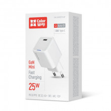 Мережевий зарядний пристрій ColorWay GaN Mini 25W PD Port PPS USB-C White (CW-CHS052PD-WT)