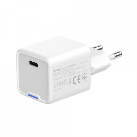 Мережевий зарядний пристрій ColorWay GaN Mini 25W PD Port PPS USB-C White (CW-CHS052PD-WT)