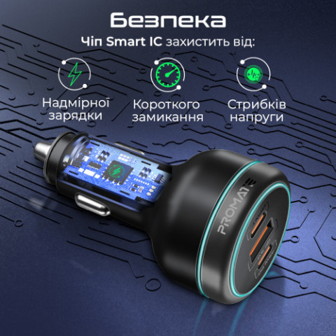 Автомобільний зарядний пристрій Promate PowerDrive-230 230W Black