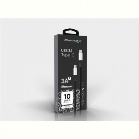 Кабель Grand-X USB Type-C - USB Type-C, Power Delivery, 65W, 1м, Black (TPC-02)