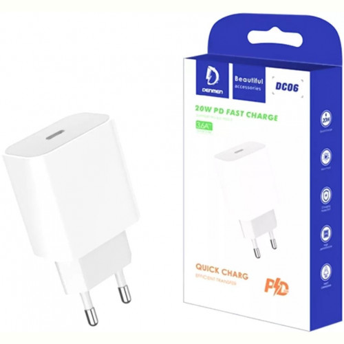 Мережевий зарядний пристрій Denmen DC06 (1USB 3.6A) PD20W+QC3.0 White (DM-DC06-WH)