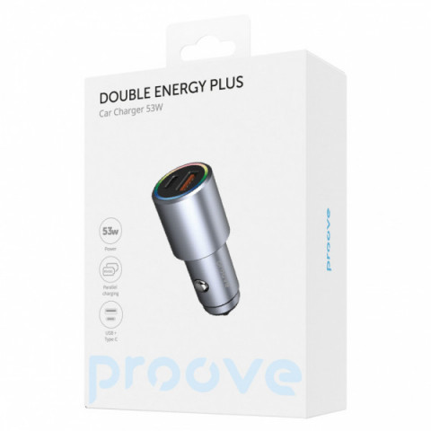 АЗП Proove Double Energy Plus 53W (USB + Type-C) metal gray Купити в Україні