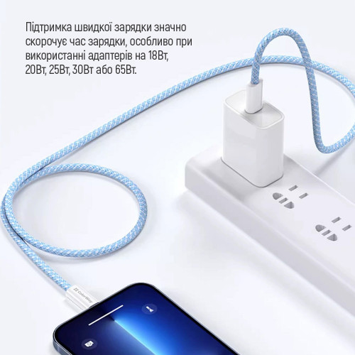 Кабель ColorWay USB Type-C + USB Type-C (M/M), 3.0 А, 1 м, Blue (CW-CBPDCC061-BL)