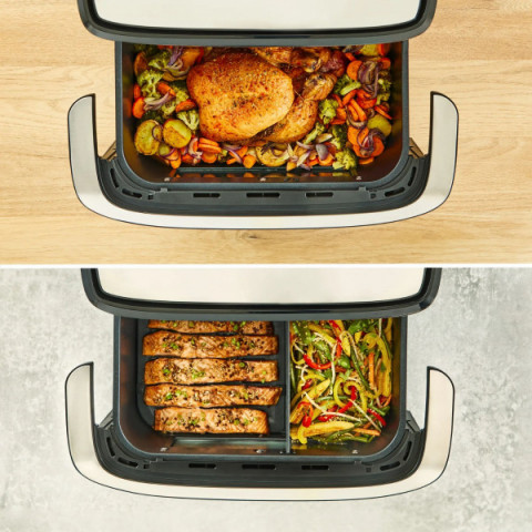 Мультипіч Tefal Dual Easy Fry Flex, 2700Вт, чаша-5.5+3.5л, сенсорне керув., з віконцем, 2 чаши, гриль, пластик, чорний-нерж. сталь