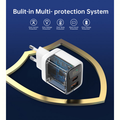 Мережевий зарядний пристрій Choetech (USB-C+USB-A) White (PD6052-EU-WH)