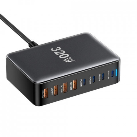 Мережевий зарядний пристрій Essager Engine 320W 4xUSB-C+4xUSB-A Black (EZC320W-QJB0G-Z)