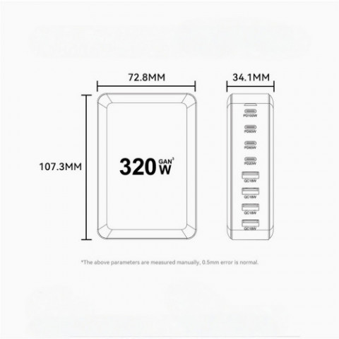 Мережевий зарядний пристрій Essager Engine 320W 4xUSB-C+4xUSB-A Black (EZC320W-QJB0G-Z)