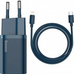 Мережевий зарядний пристрій Baseus Super Si Quick Charger 1C (1USB-C) 20W Blue (TZCCSUP-B03) + кабель Lightning