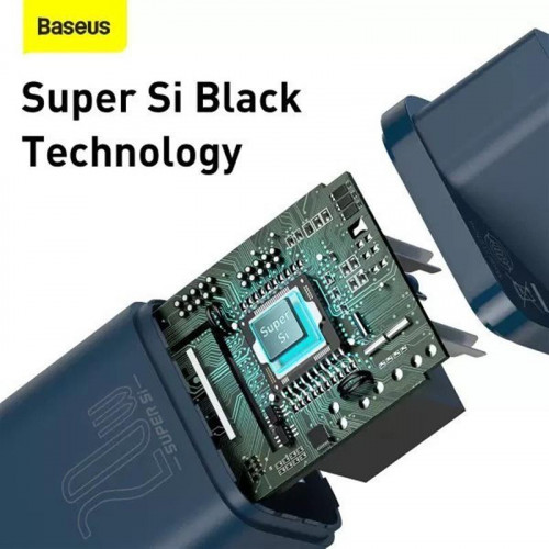 Мережевий зарядний пристрій Baseus Super Si Quick Charger 1C (1USB-C) 20W Blue (TZCCSUP-B03) + кабель Lightning