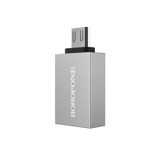 Адаптер Borofone BV2 USB - micro USB (F/M), сріблястий (BV2S)