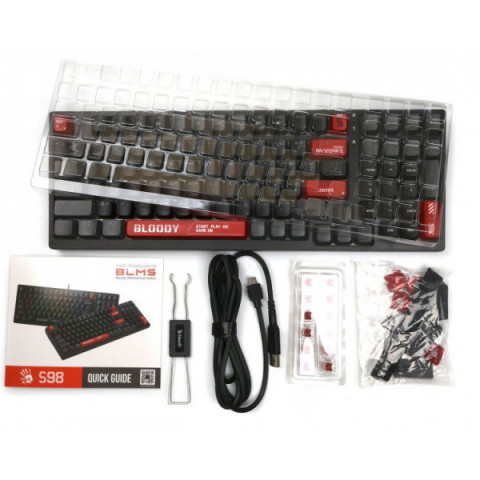 Механічна клавіатура A4Tech S98 (Bloody Red), червоні світчі, RGB підсвічування клавіш, USB, чорний