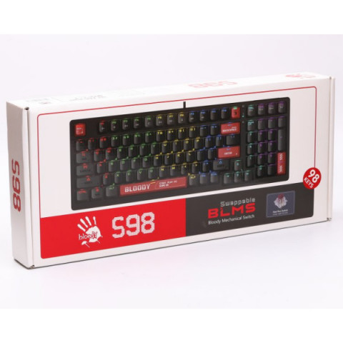 Механічна клавіатура A4Tech S98 (Bloody Red), червоні світчі, RGB підсвічування клавіш, USB, чорний