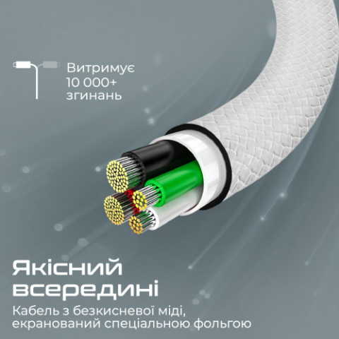 Кабель Promate xCord-CC USB Type-C - USB Type-C (M/M), 1 м, White (xcord-cc.white)