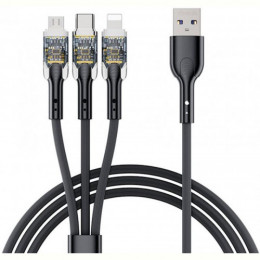 Кабель Proda PD-B94th USB - Lightning/microUSB/USB-C 3A, 1.2м, Black (PD-B94th-BK)