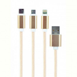 Кабель Cablexpert (CC-USB2-AM31-1M-G) USB BM - Lightning/MicroUSB/USB-C, 1м, золотистий