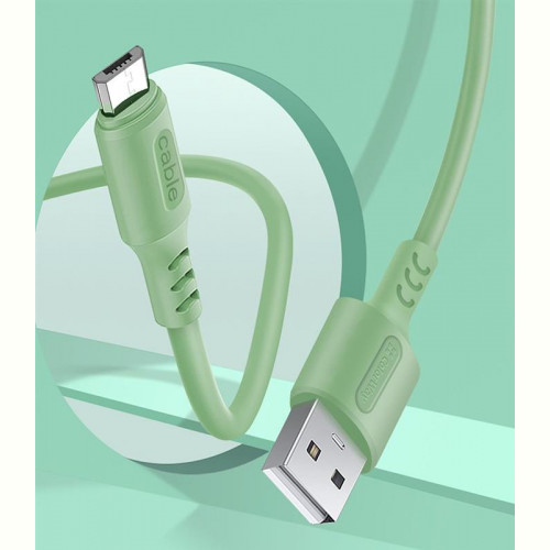 Кабель ColorWay USB-microUSB, soft silicone, 2.4А, 1м, Green (CW-CBUM042-GR)