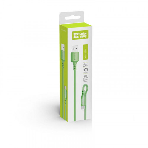 Кабель ColorWay USB-microUSB, soft silicone, 2.4А, 1м, Green (CW-CBUM042-GR)