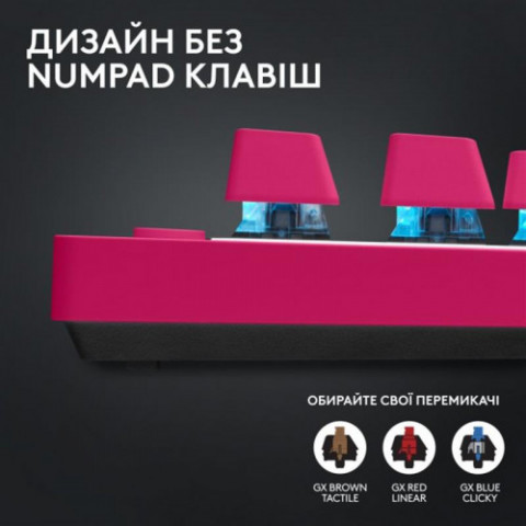 Клавiатура бездротова Logitech G PRO X TKL Lightspeed Magenta (920-012159)