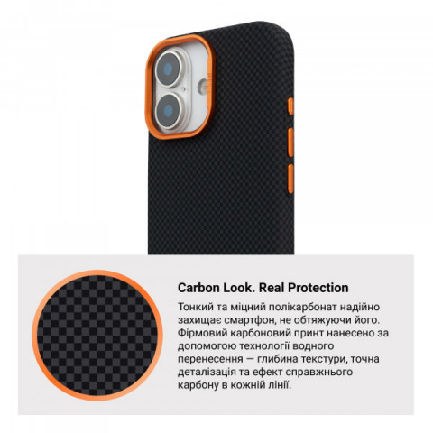 Чохол ArmorStandart LikeCarbon2 SE MagCase для Apple iPhone 17 Kevlar Black Orange (ARM89163)