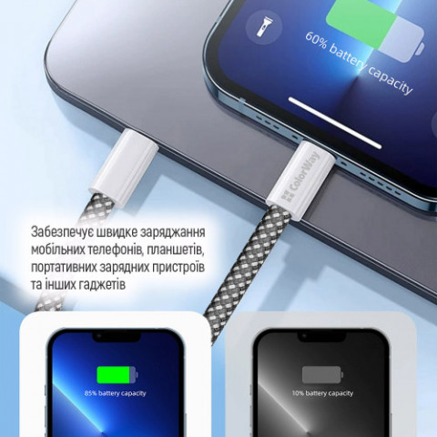 Кабель ColorWay USB Type-C - USB Type-C (M/M), 3.0 А, 2 м, Black (CW-CBPDCC068-BK)